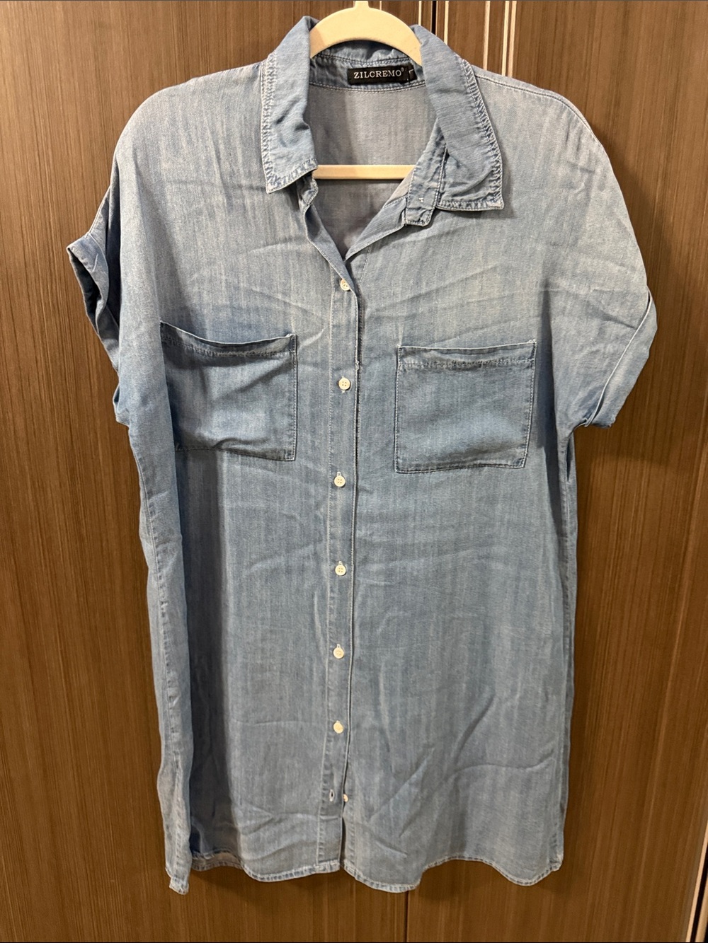 Zilcremo Light Blue Denim Mini Shirt Dress - Picture 1 of 4